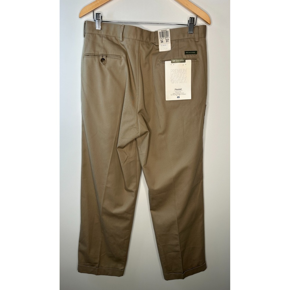 New Dockers Premium Khakis Work Pleated Relaxed Fit Pants Tan Men's 34 x 31 - Picture 9 of 13